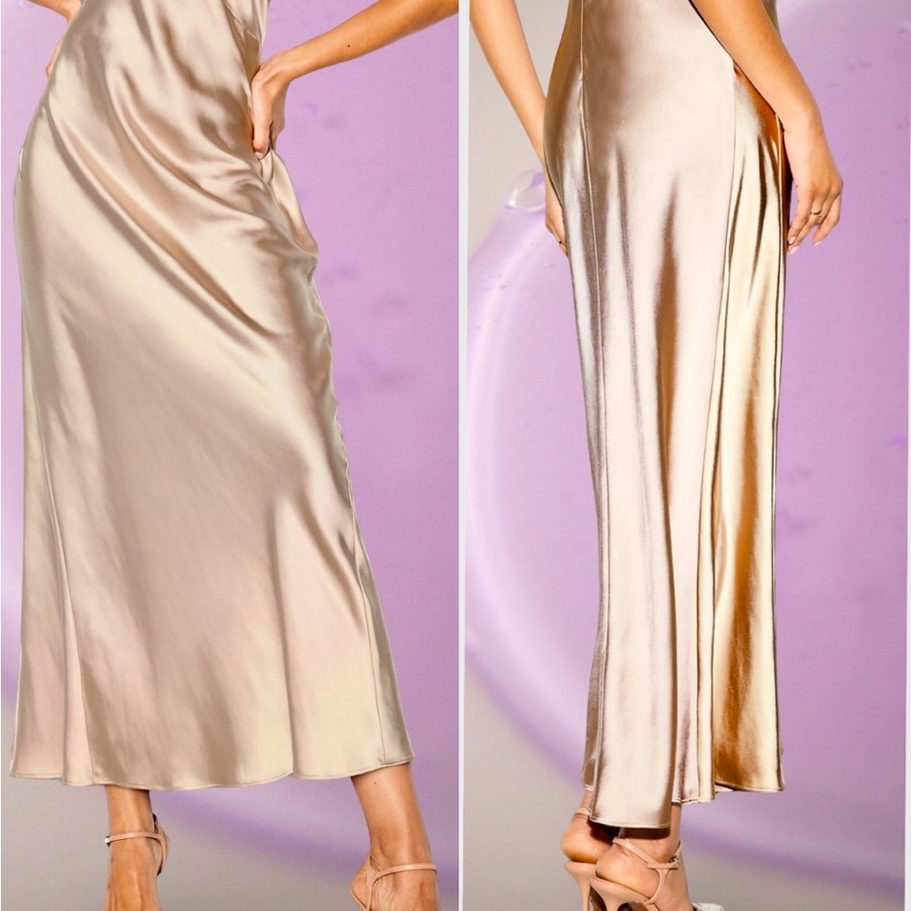 NWTS🌹THE OCCASION L🌹ELITE LINE CHAMPAGNE SATIN FLUTTER SLEEVE FITTED MIDI MAXI - Picture 11 of 16